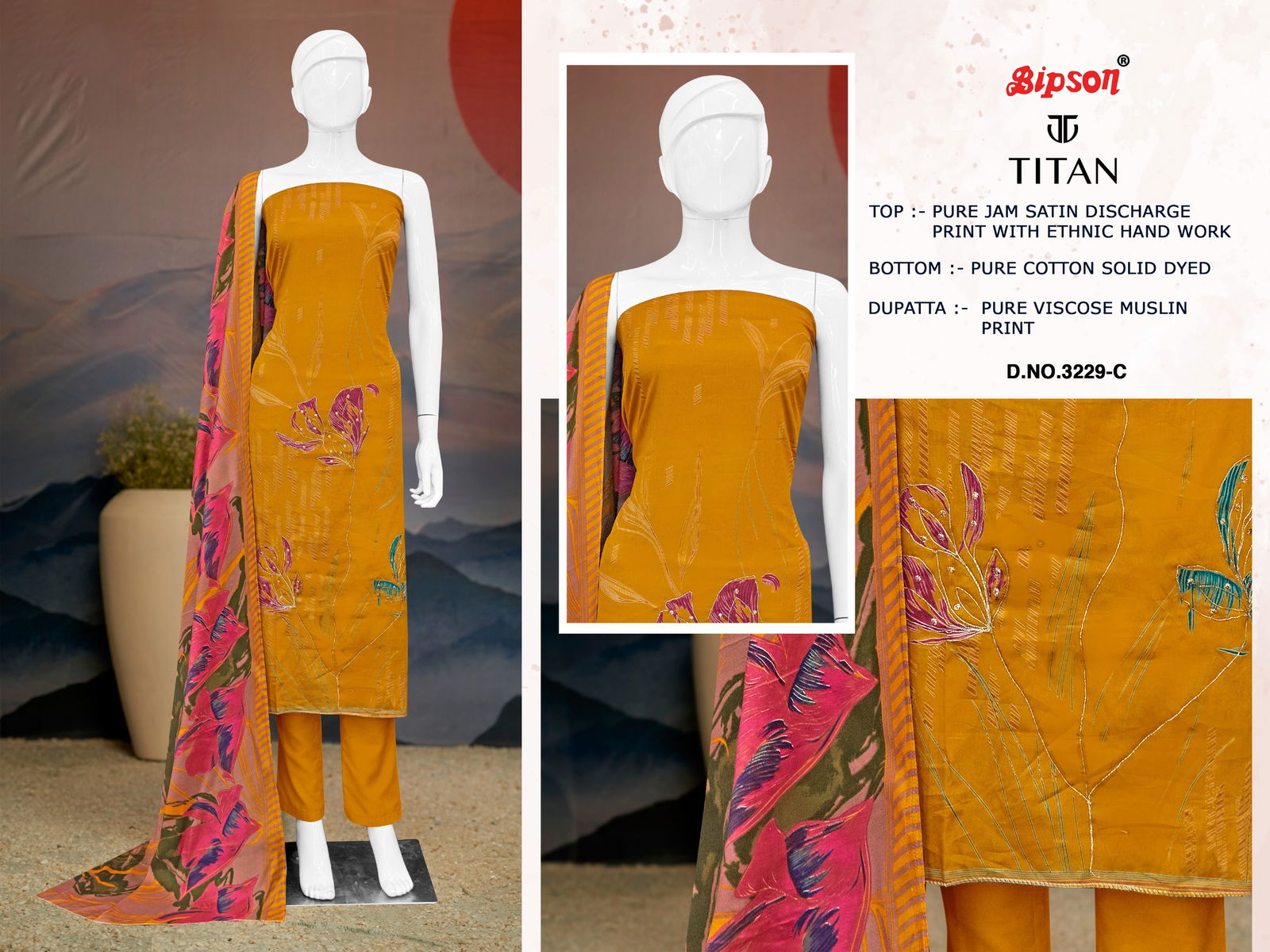 Titan 3229 By Bipson Jam Satin Printed Dress Material Wholesalers In Delhi